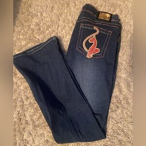 Baby Phat Dark Blue Boot Cut Jeans with Pink Embroidery